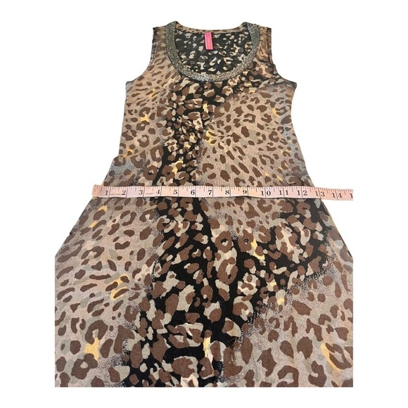 Charlotte Black Brown Gold Leopard Print Silver Embellished Neckline MIDI Dress - Picture 7 of 16